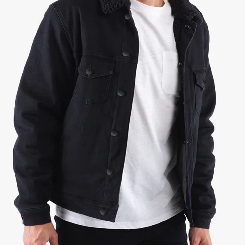 Express Black Denim Jacket with Sherpa Lining- Large